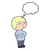 cartoon boy with folded arms thought bubble N17
