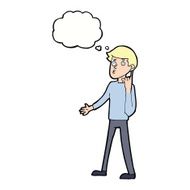 cartoon man asking question with thought bubble N42