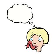 cartoon head sticking out tongue with thought bubble N9
