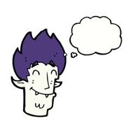 cartoon happy vampire head with thought bubble N9