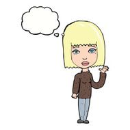 cartoon woman waving with thought bubble N301
