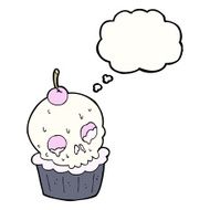 cartoon halloween cup cake with thought bubble N8