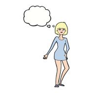 cartoon woman in dress with thought bubble N35