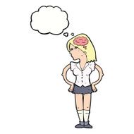 cartoon intelligent woman with thought bubble N16