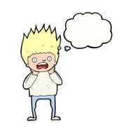 cartoon man panicking with thought bubble N47