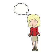 cartoon woman shrugging shoulders with thought bubble N430