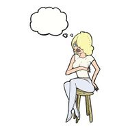 cartoon woman sitting on bar stool with thought bubble N18