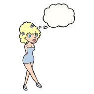cartoon woman posing in dress with thought bubble N30