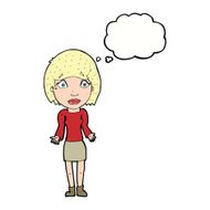 cartoon woman shrugging shoulders with thought bubble N431