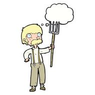 cartoon farmer with pitchfork thought bubble N7