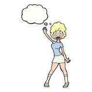 cartoon woman dancing with thought bubble N26