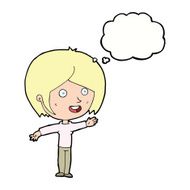 cartoon happy girl waving with thought bubble N9