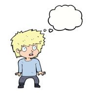 cartoon frightened boy with thought bubble N18