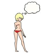 cartoon woman in bikini with thought bubble N51