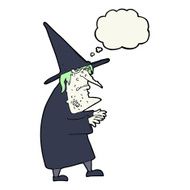 cartoon ugly old witch with thought bubble N7