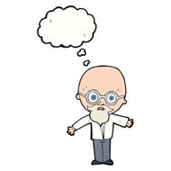 cartoon genius scientist with thought bubble N9