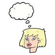 cartoon pretty female face with thought bubble N85