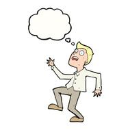 cartoon man panicking with thought bubble N48