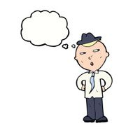 cartoon man wearing hat with thought bubble N9