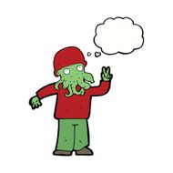 cartoon cool alien with thought bubble N9