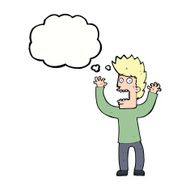 cartoon terrified man with thought bubble N196