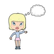 cartoon woman making gesture with thought bubble N9
