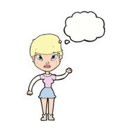 cartoon woman waving with thought bubble N302
