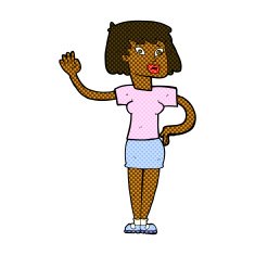 comic cartoon woman waving N46