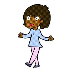 comic cartoon woman with open arms N13