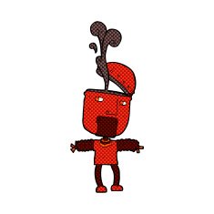 funny comic cartoon robot with open head N2