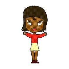 comic cartoon woman with open arms N14