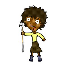 comic cartoon crazy woman with spear N2