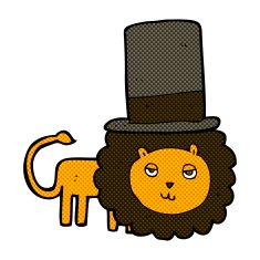 comic cartoon lion in top hat