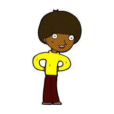 comic cartoon happy boy with hands on hips N2