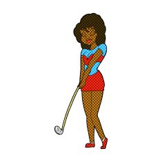 comic cartoon woman playing golf N3