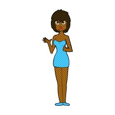 comic cartoon confused woman in cocktail dress N2