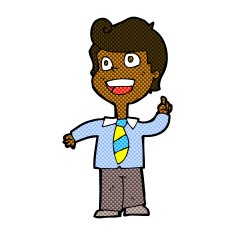 comic cartoon school boy raising hand N2