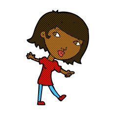 comic cartoon happy girl gesturing to follow N2
