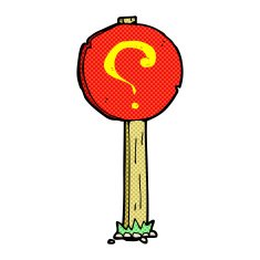 comic cartoon question mark sign post