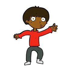 comic cartoon boy waving warning N2