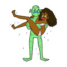 comic cartoon swamp monster carrying woman in bikini N2