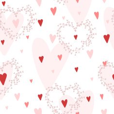 Vector seamless pattern with red hearts and wreathes