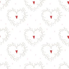 Vector hand drawn pattern with wreaths and red hearts