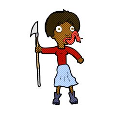 comic cartoon woman with spear sticking out tongue N2