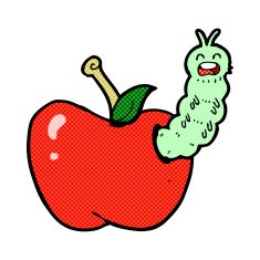 comic cartoon bug eating apple N3
