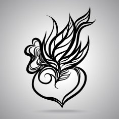 Hand Draw Heart Leaf ink