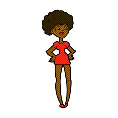 comic cartoon happy woman with hands on hips N3