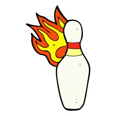 comic cartoon ten pin bowling skittle on fire