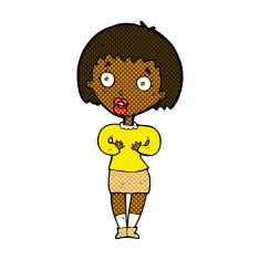 comic cartoon woman making Who Me? gesture N6