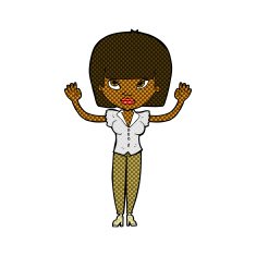 comic cartoon woman with raised hands N2